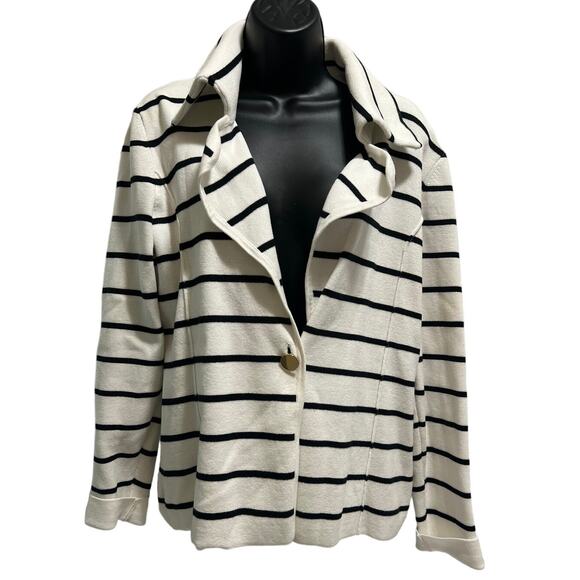 Cache 100% Cotton - Black x White Striped Knit Blazer Size 12 - Picture 1 of 7